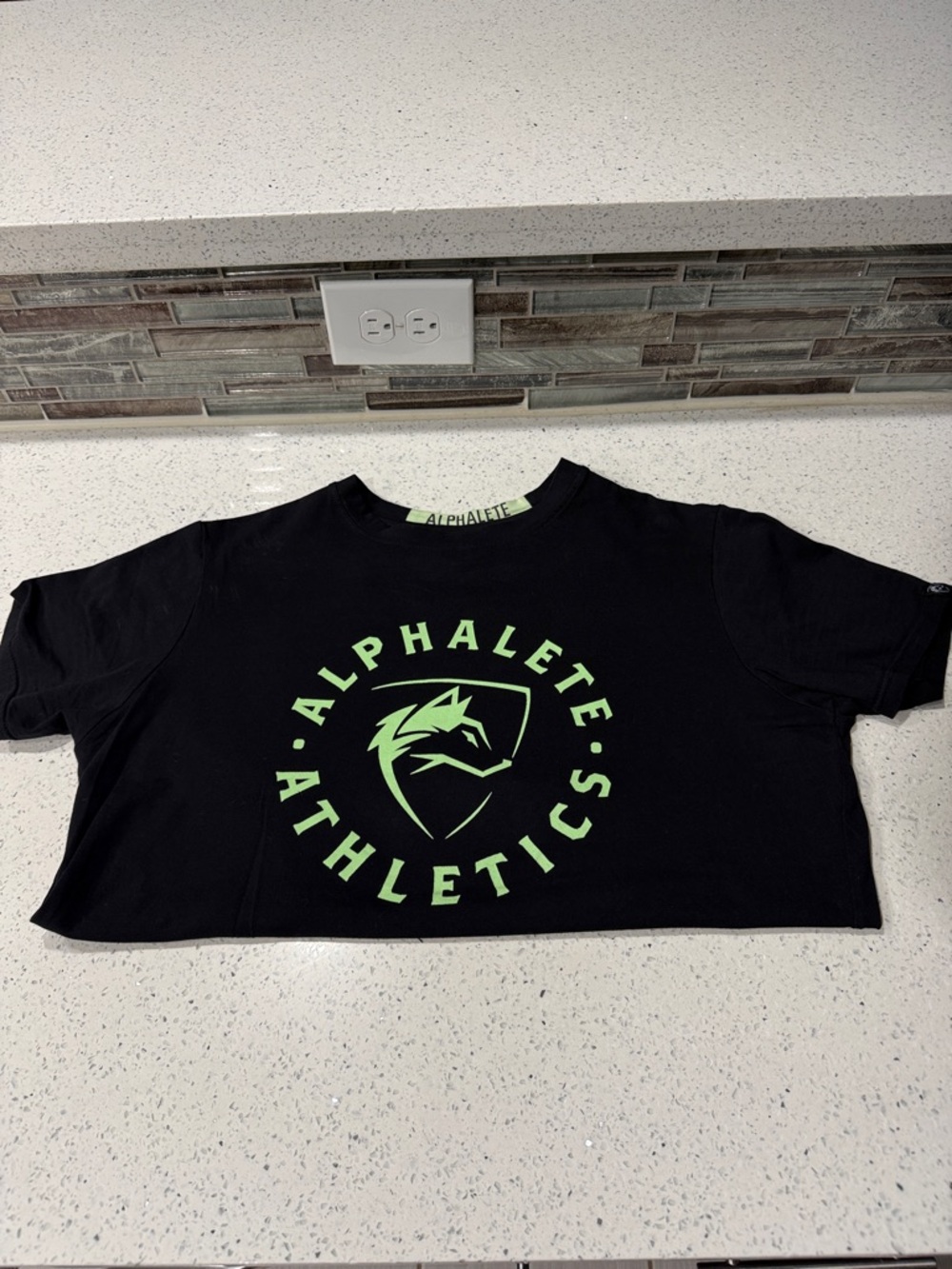 Alphalete Black Tee with Neon Green Logo